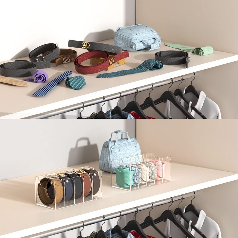 FEMELI Belt Organizer, Acrylic 5 Compartments Container Storage Holder, Clear Display Case for Closet Tie and Bow Tie - Image 4